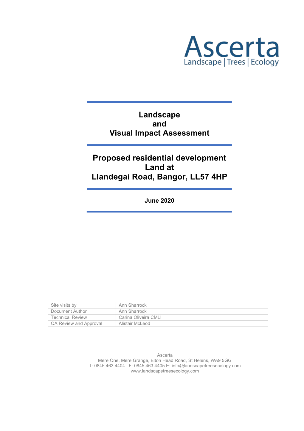 LVIA) of Proposals for a Residential Development on Land to the East of Llangedai Road, Bangor LL57 4HP
