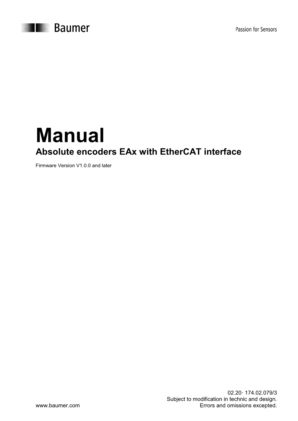 Manual Absolute Encoders Eax with Ethercat Interface