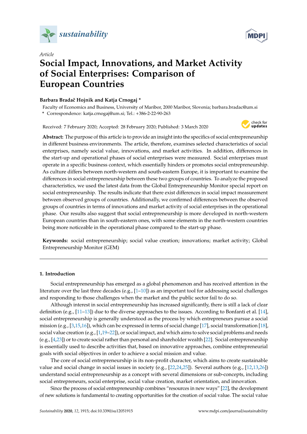 Social Impact, Innovations, and Market Activity of Social Enterprises: Comparison of European Countries