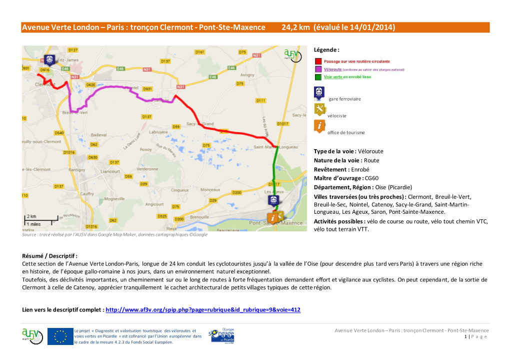 Avenue Verte London – Paris : Tronçon Clermont - Pont-Ste-Maxence 24,2 Km (Évalué Le 14/01/2014)