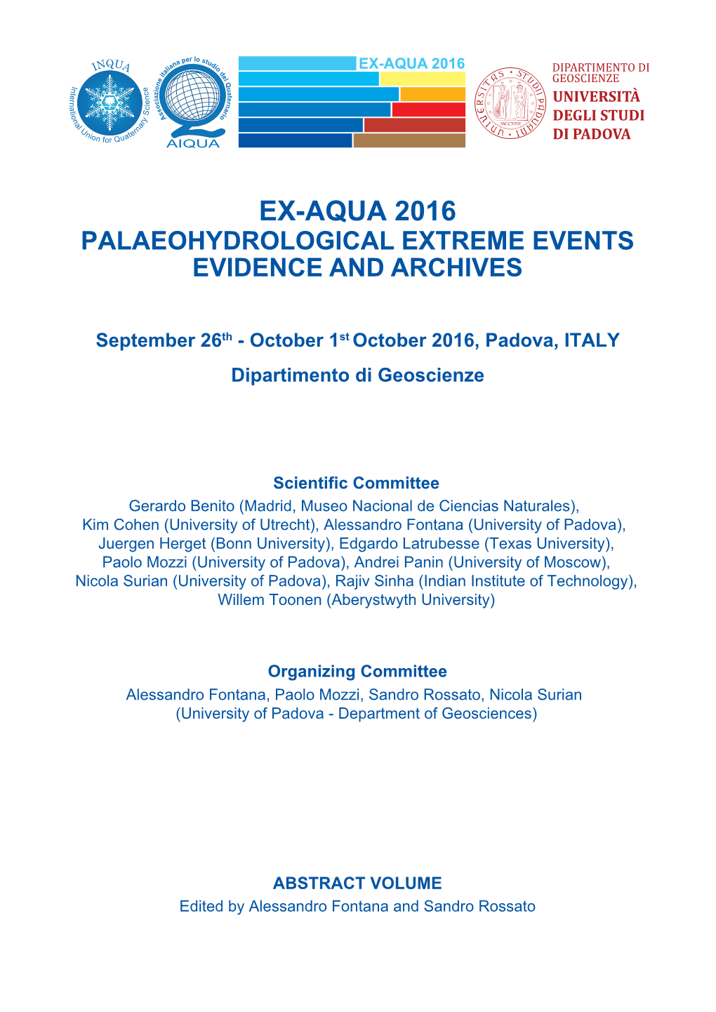 Ex-Aqua 2016 Palaeohydrological Extreme Events Evidence and Archives