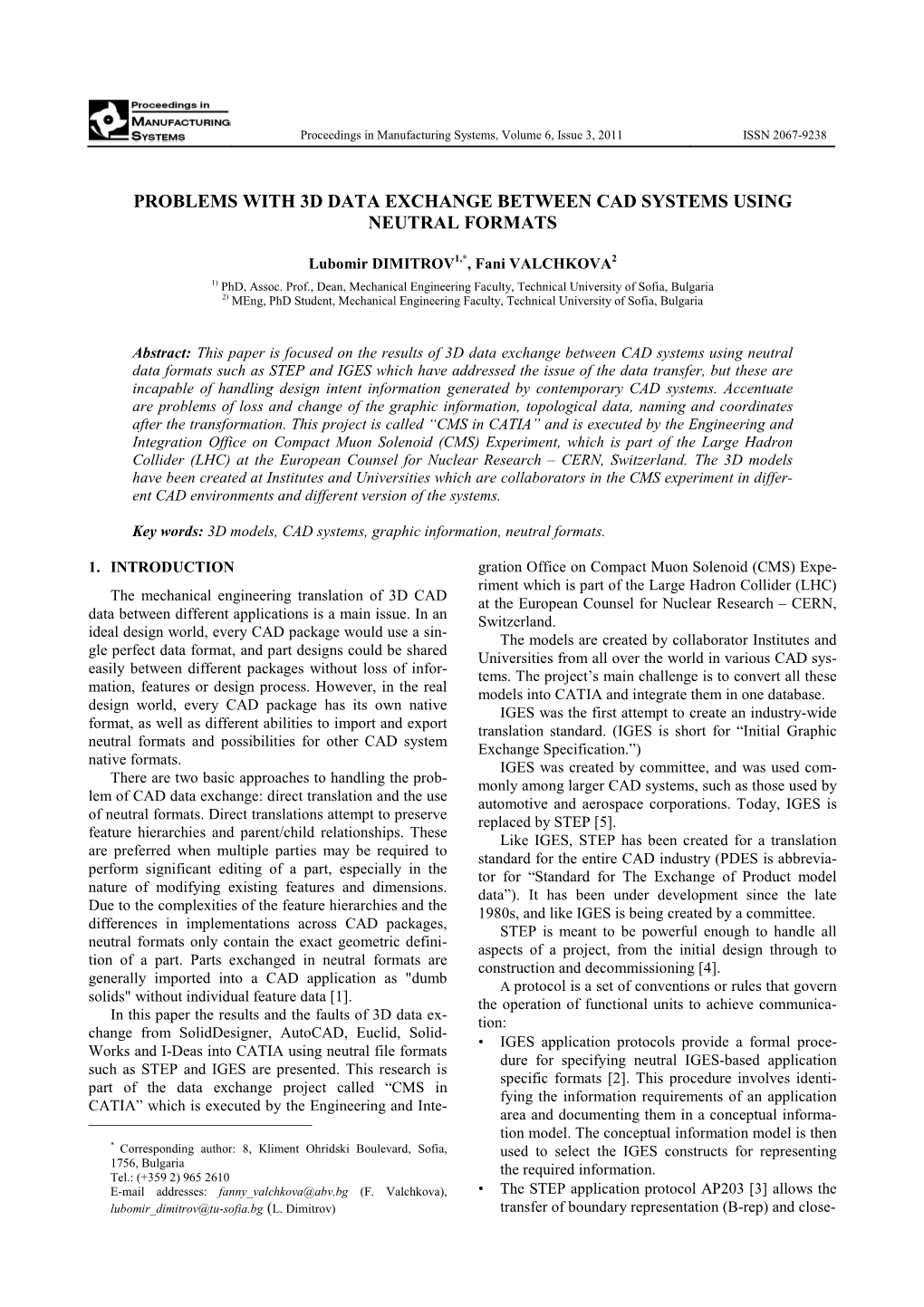 Problems with 3D Data Exchange Between Cad Systems Using Neutral Formats