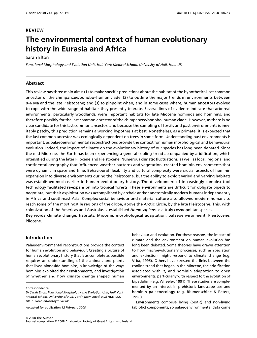 The Environmental Context of Human Evolutionary History in Eurasia and Africa