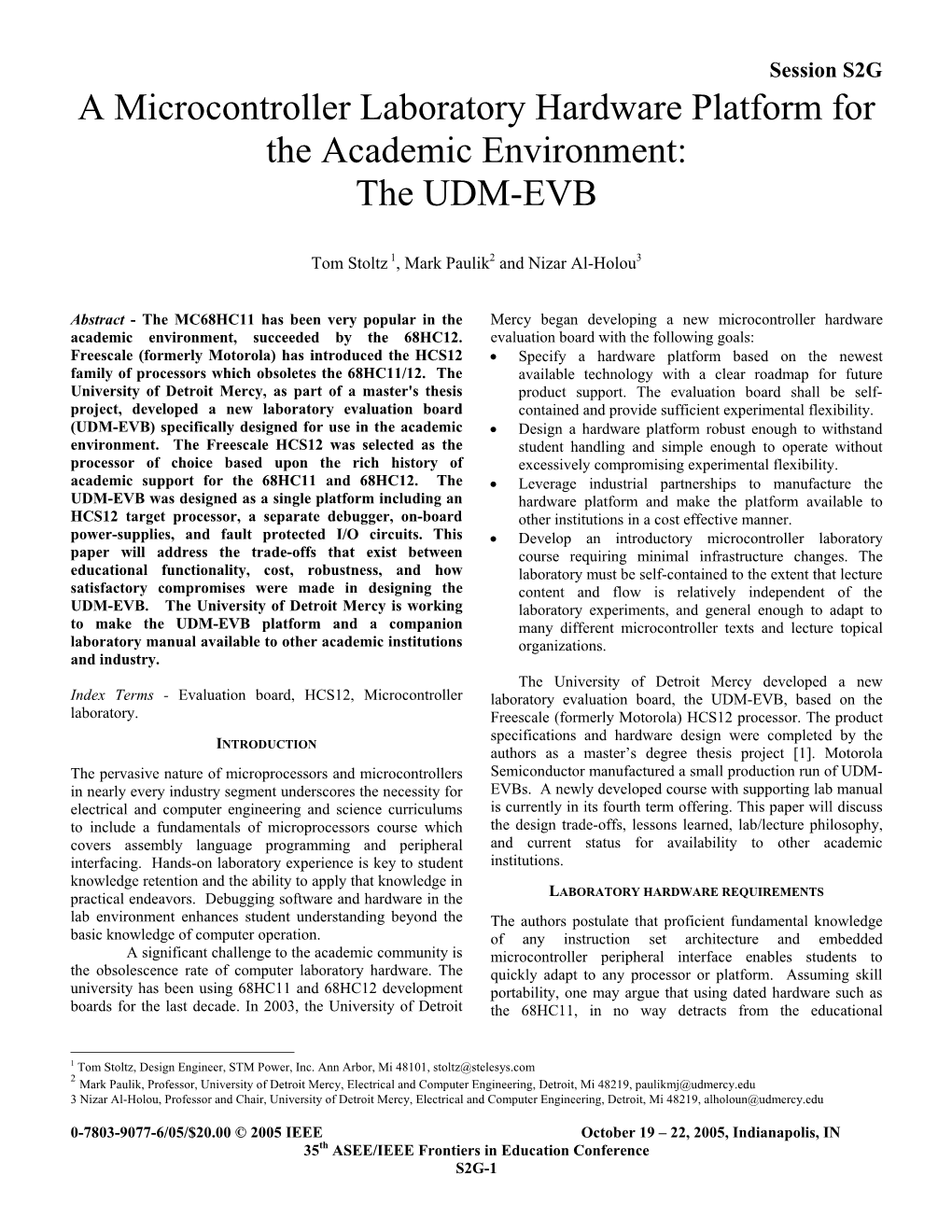 A Microcontroller Laboratory Hardware Platform for the Academic Environment: the UDM-EVB