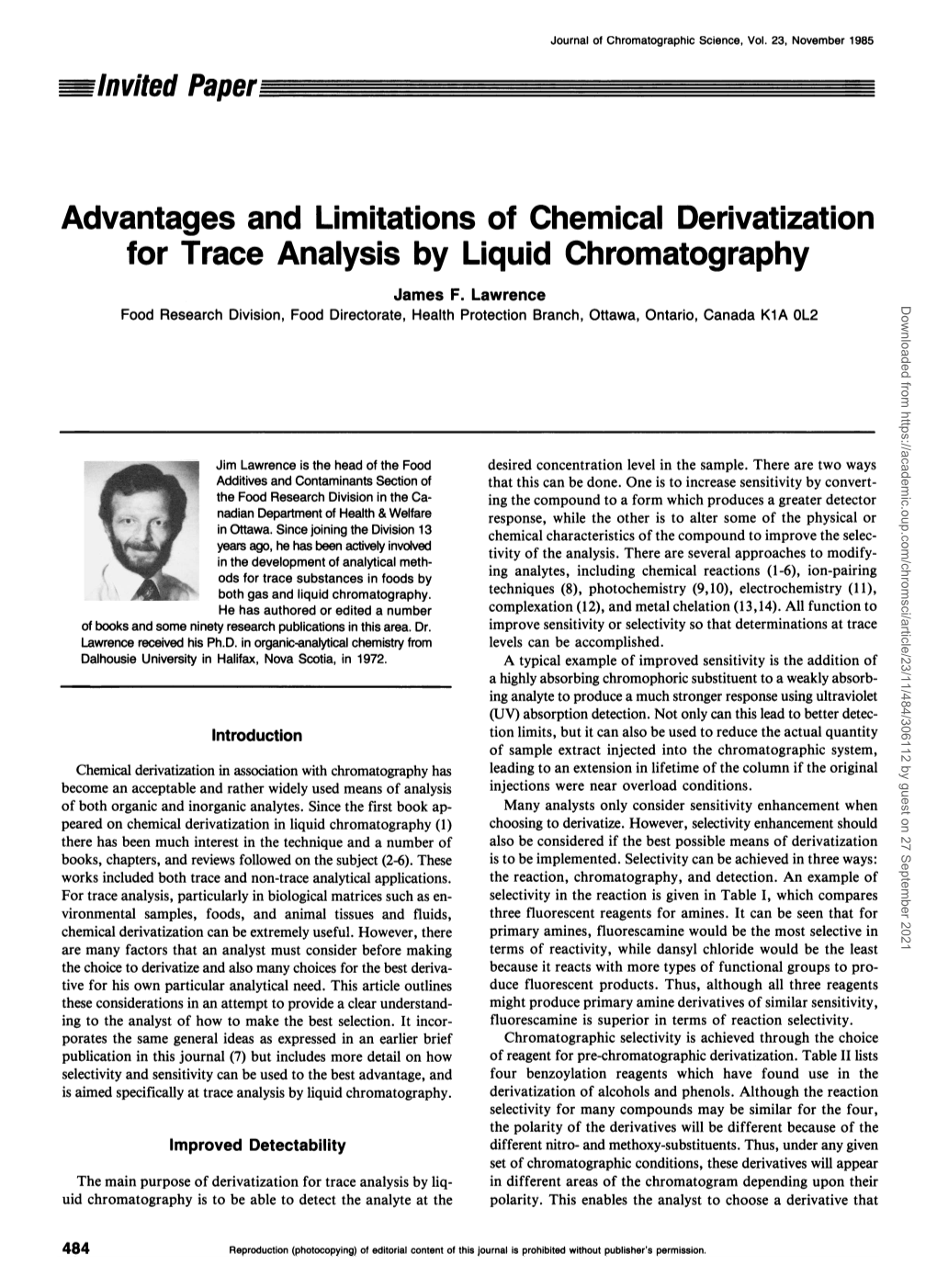 Advantages and Limitations of Chemical Derivatization for Trace Analysis by Liquid Chromatography