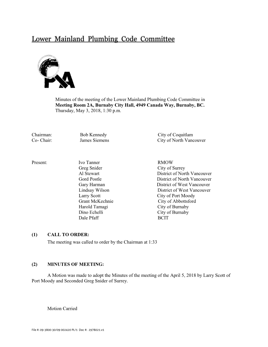 Lower Mainland Plumbing Code Committee