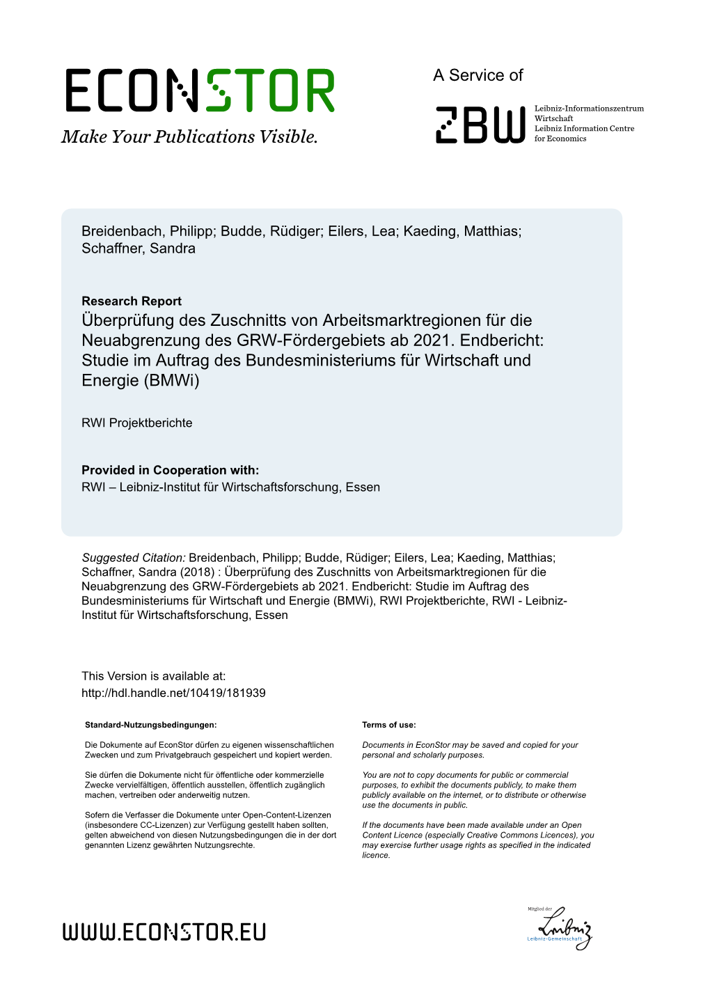 Studie Im Auftrag Des Bundesministeriums Für Wirtschaft Und Energie (Bmwi)