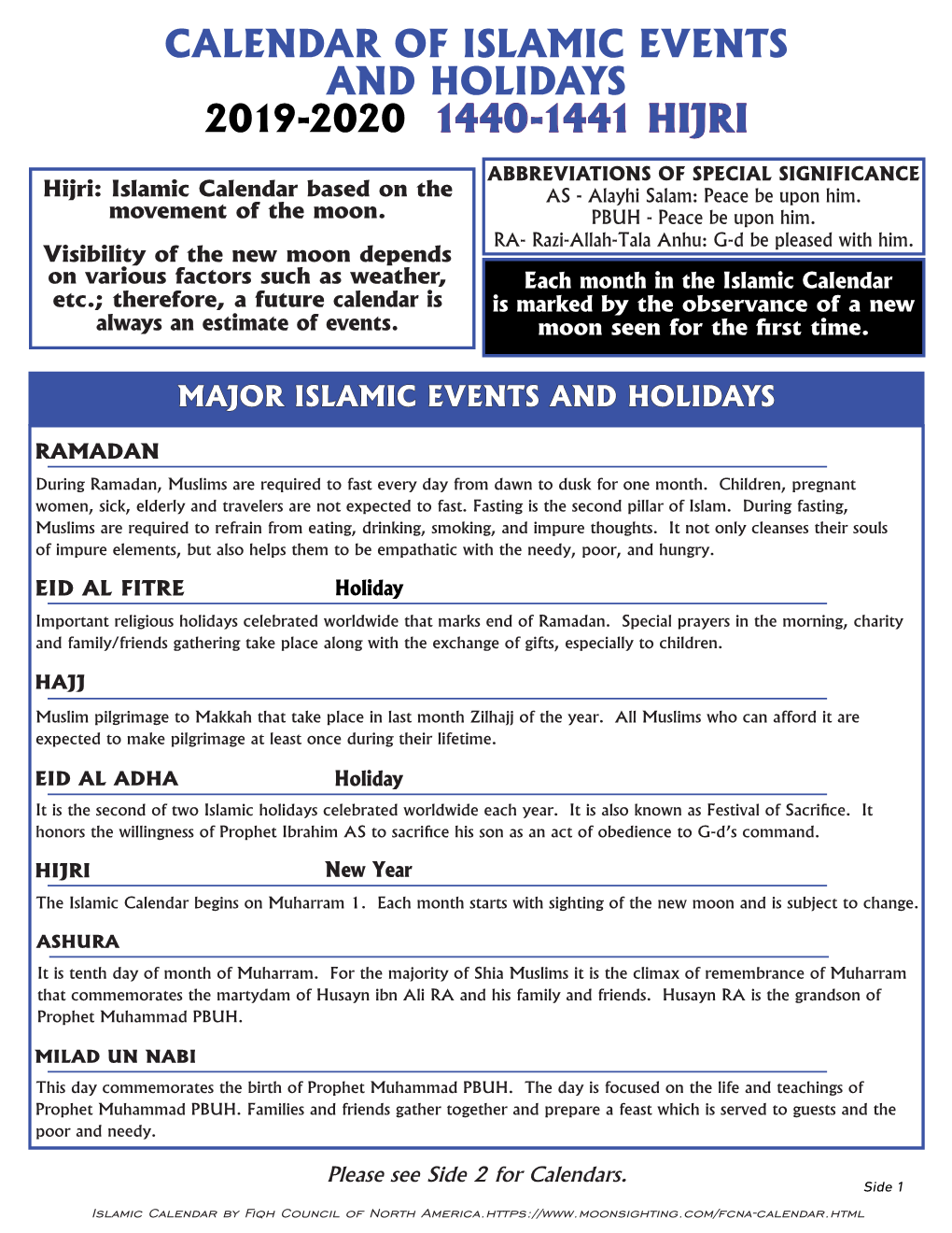 2019-2020--Muslim Calendar.Indd