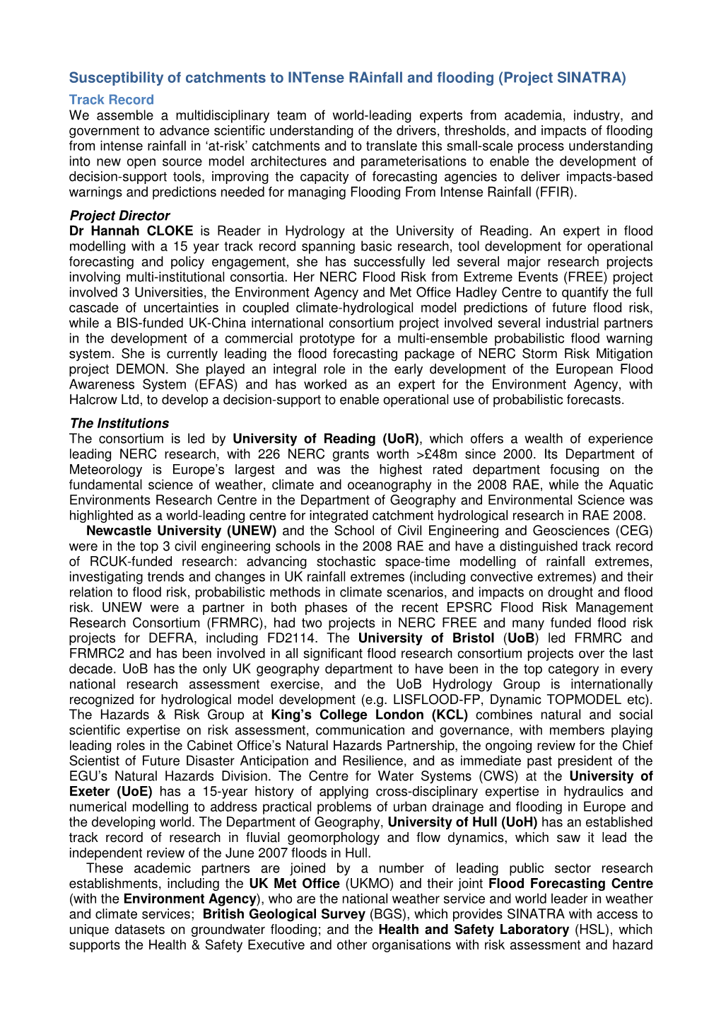 Susceptibility of Catchments to Intense Rainfall and Flooding