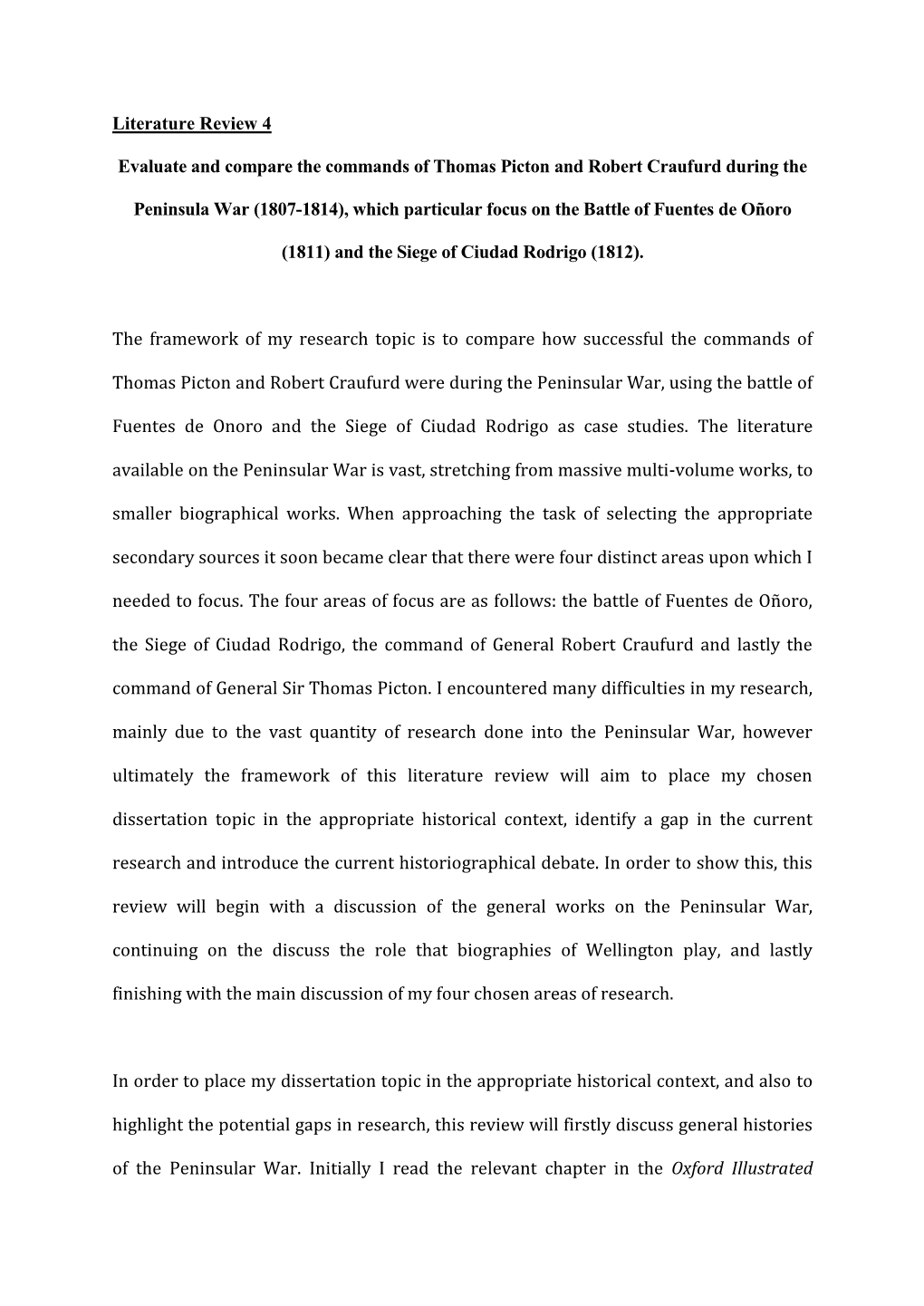 Literature Review 4 Evaluate and Compare the Commands of Thomas Picton and Robert Craufurd During the Peninsula War (1807-1814)