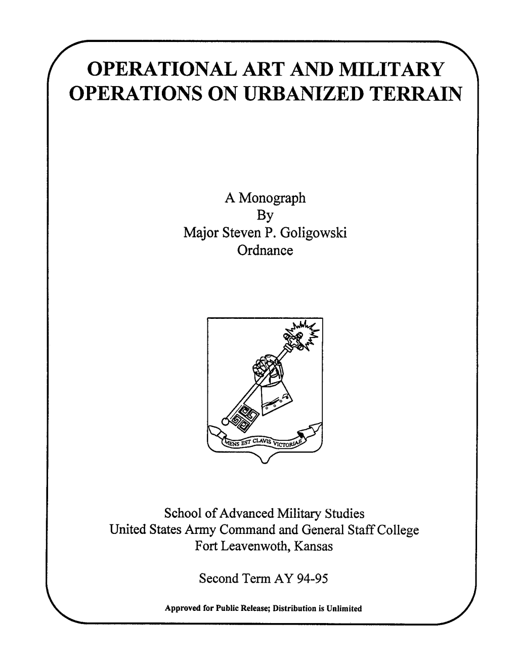 Operational Art and Mjlitary Operations on Urbanized Terrain