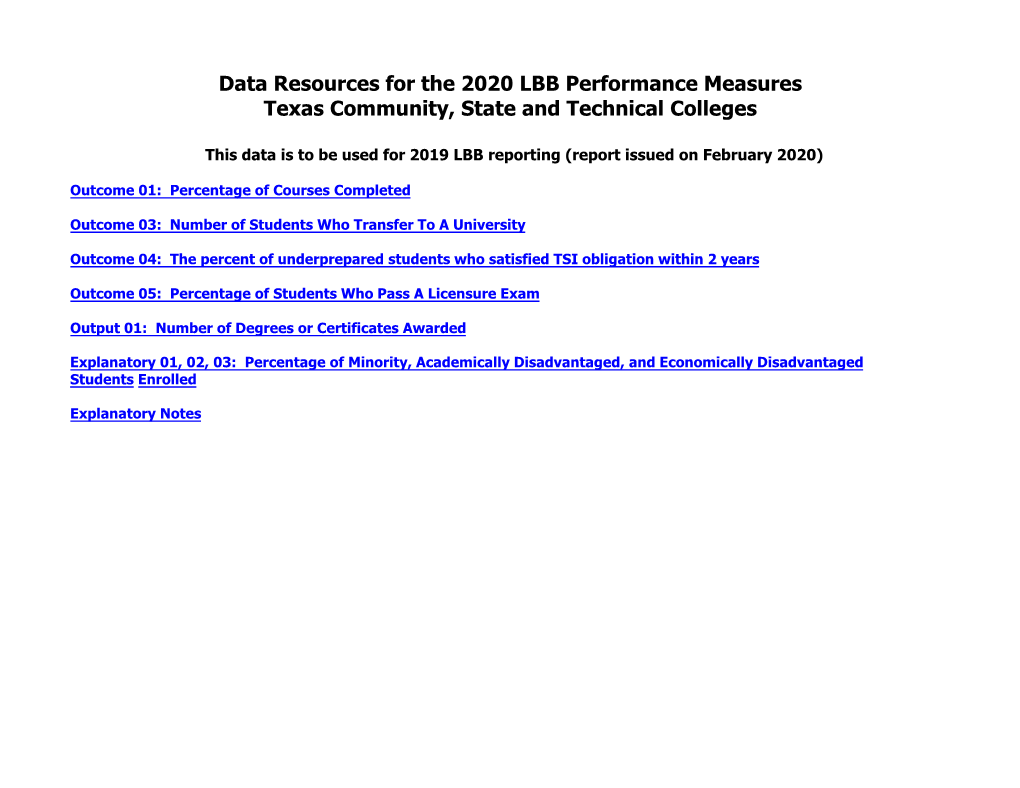 Data Resources for LBB Measures