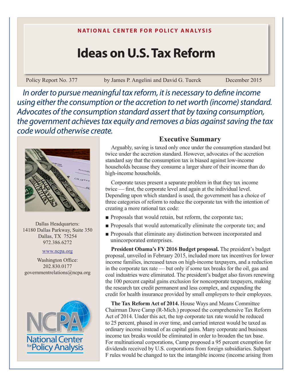 Some Corporate Tax Reform Proposals