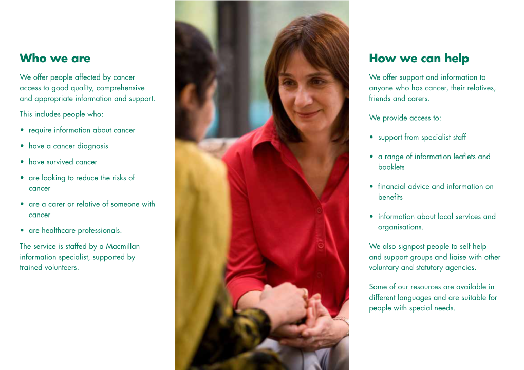 Download a Leaflet About Macmillan Cancer Support