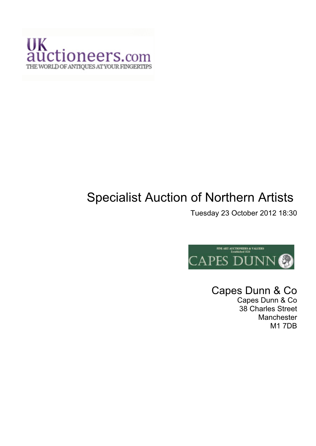 Specialist Auction of Northern Artists Tuesday 23 October 2012 18:30