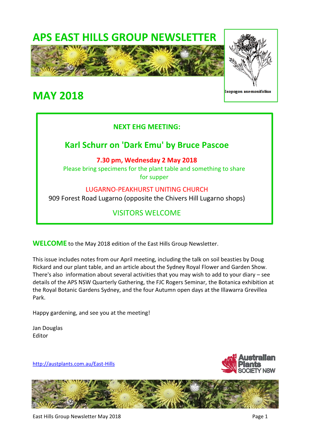 Aps East Hills Group Newsletter May 2018
