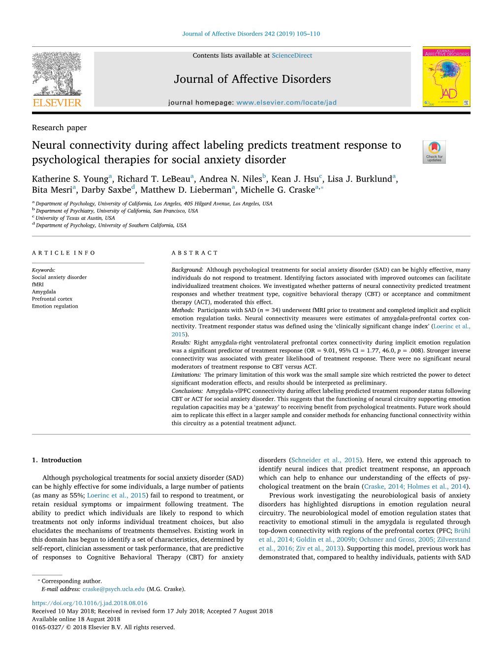 Neural Connectivity During Affect Labeling Predicts Treatment