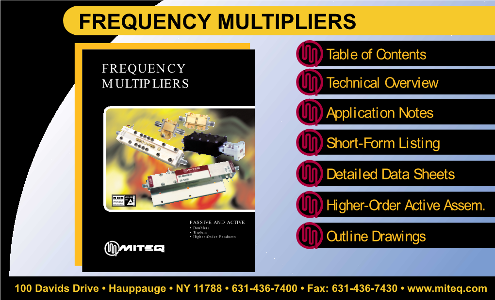 FREQUENCY MULTIPLIERS Table of Contents FREQUENCY MULTIPLIERS Technical Overview