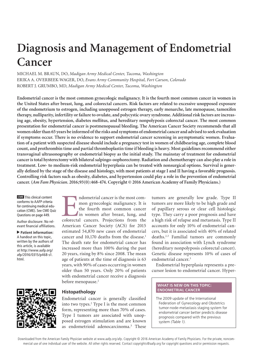 Diagnosis and Management of Endometrial Cancer MICHAEL M