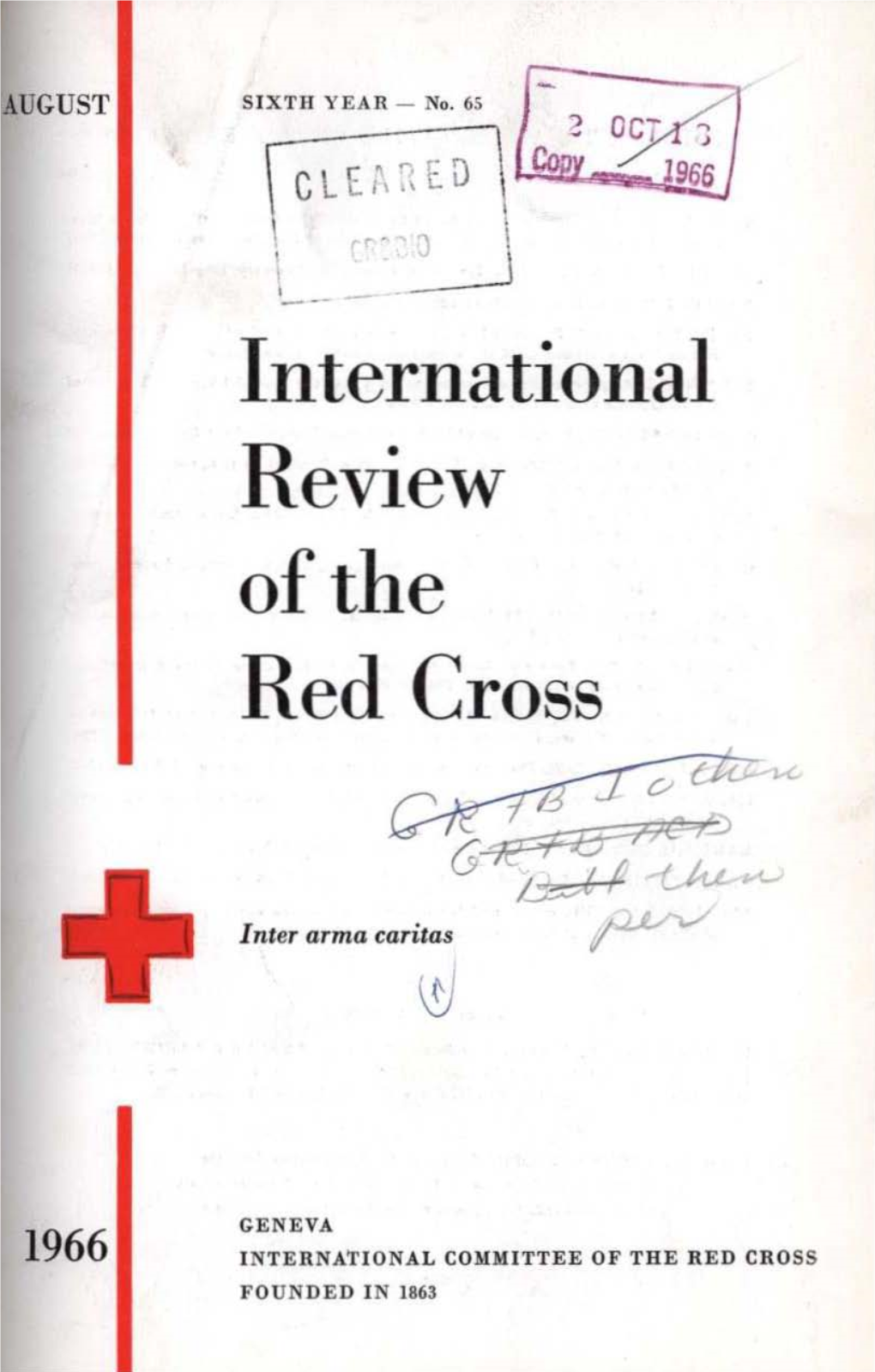 International Review of the Red Cross, August 1966, Sixth Year