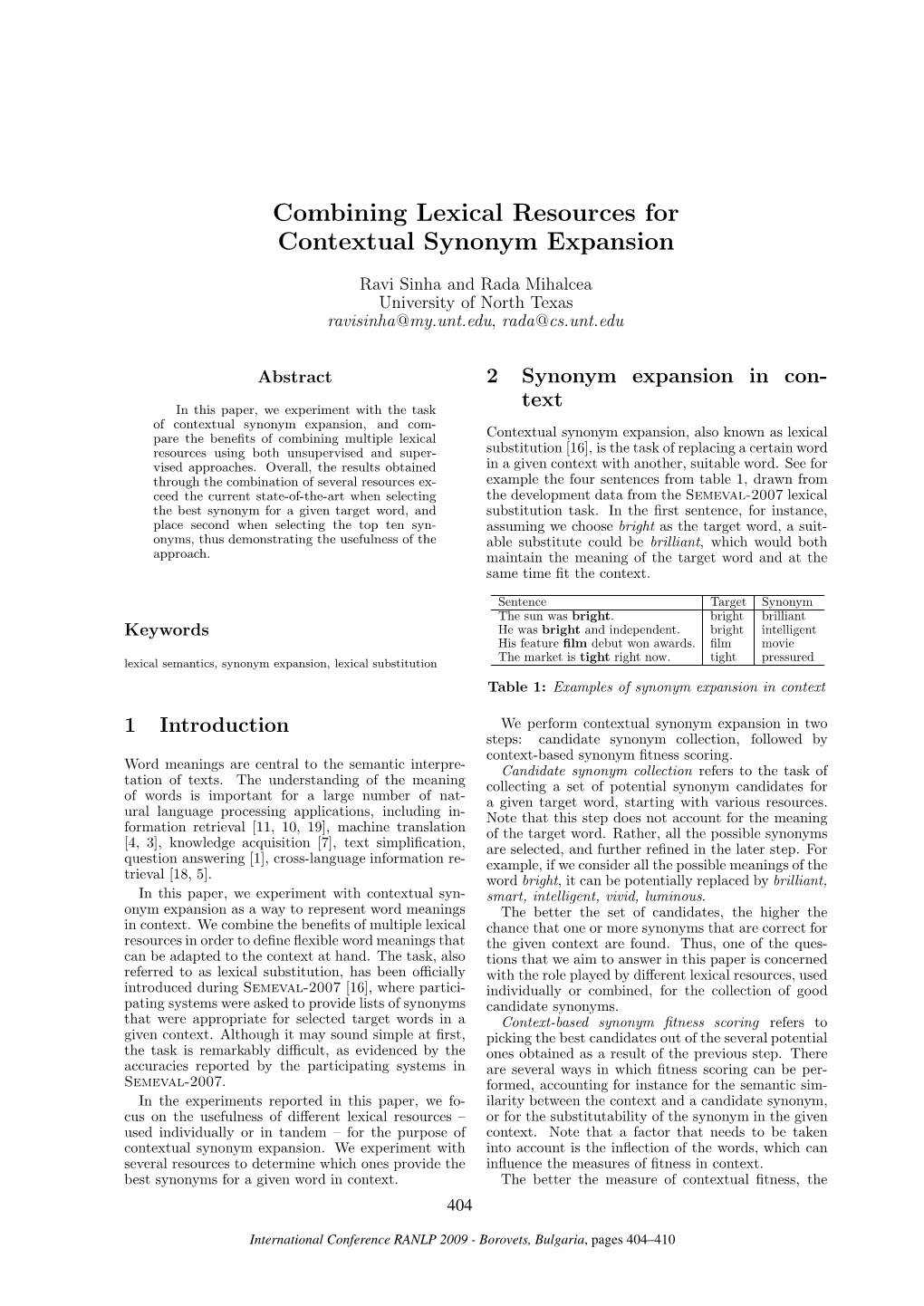 Combining Lexical Resources for Contextual Synonym Expansion