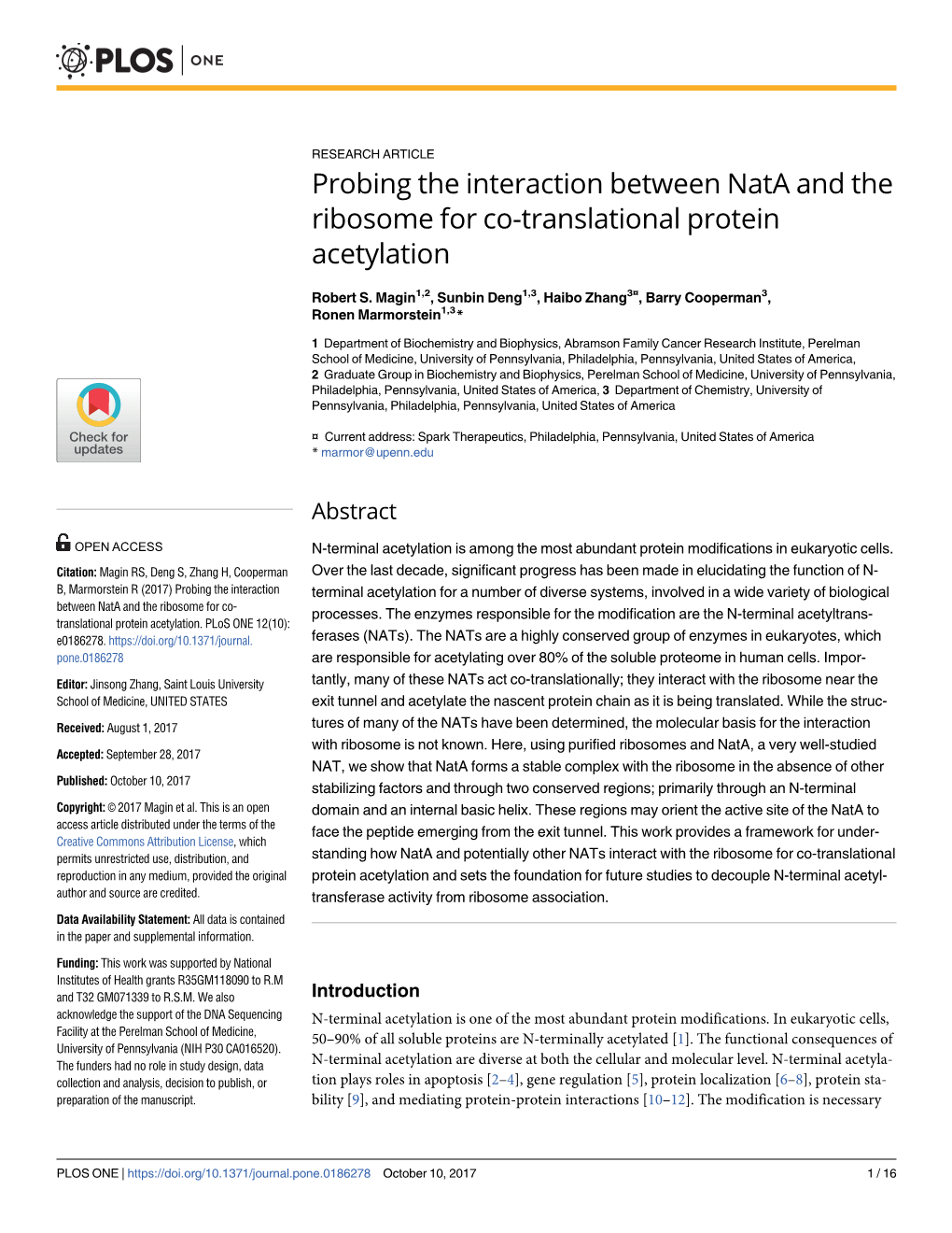 Probing the Interaction Between Nata and the Ribosome for Co-Translational Protein Acetylation