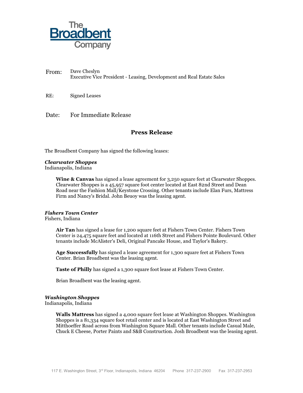 Broadbent Leases Signed June 2013