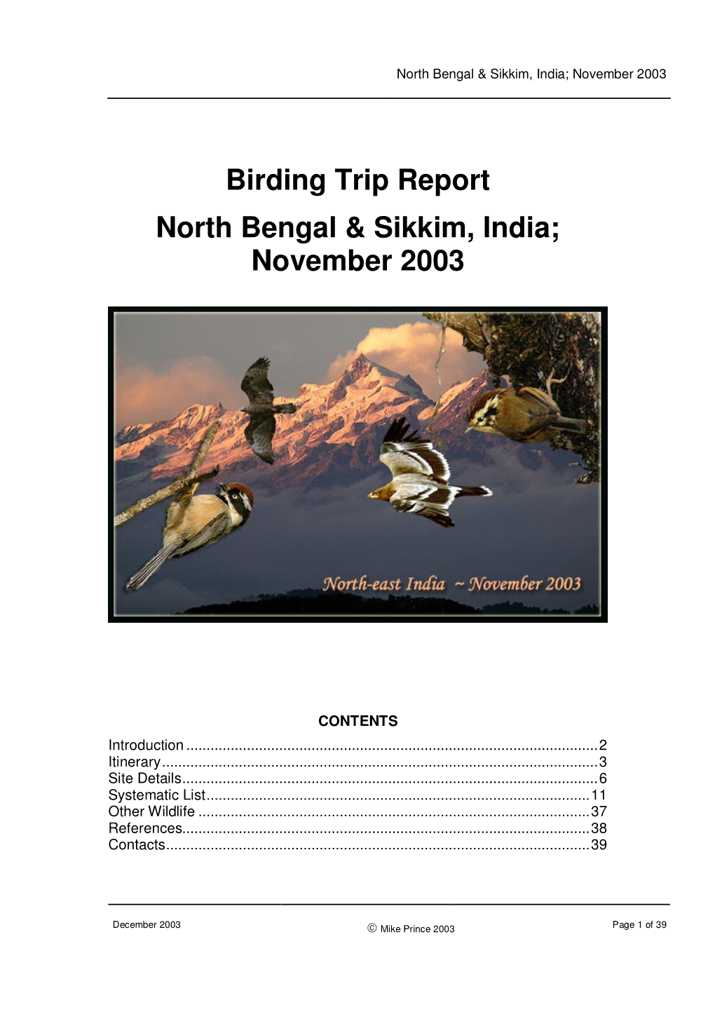 Birding Trip Report North Bengal & Sikkim, India; November 2003