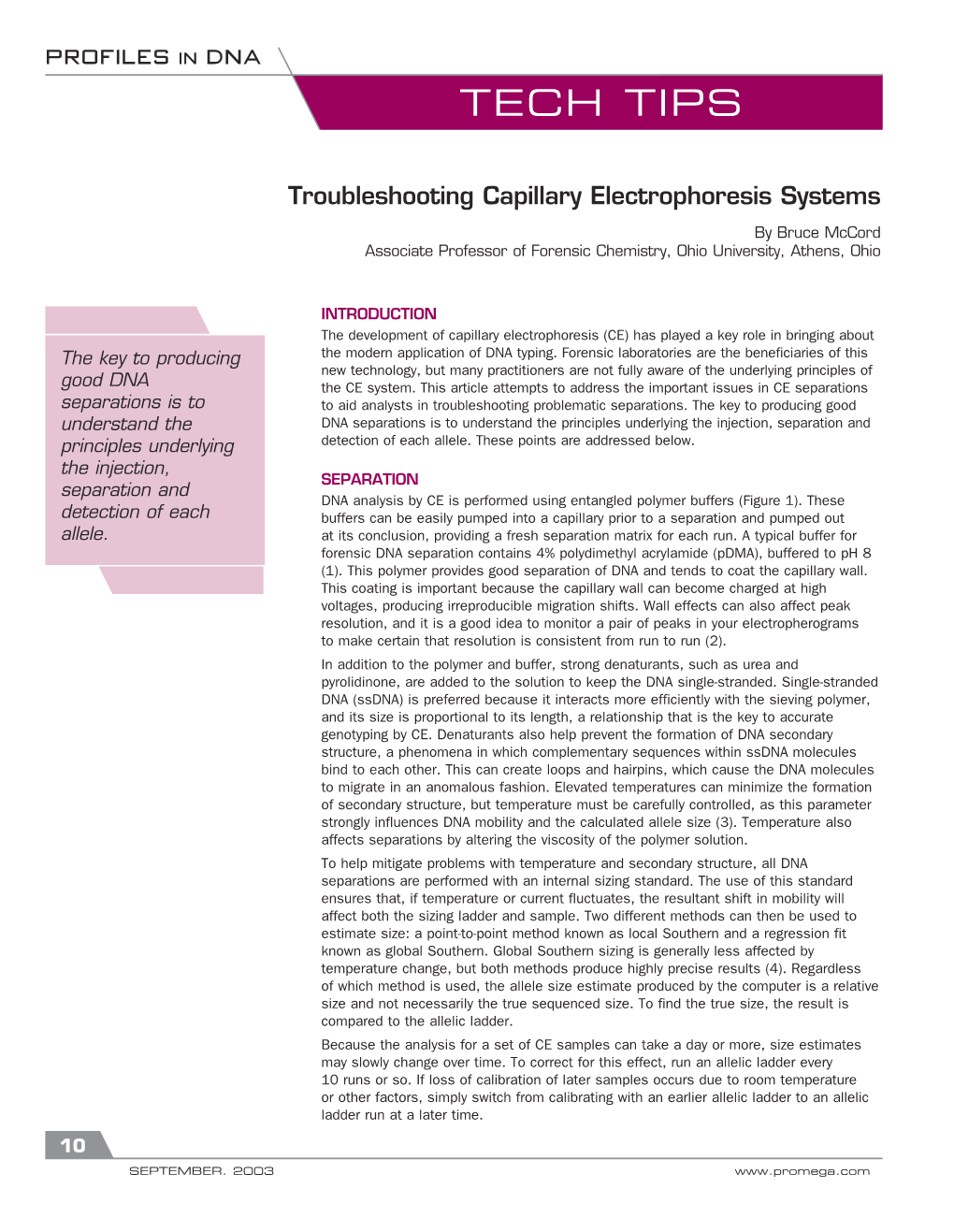 Troubleshooting Capillary Electrophoresis Systems