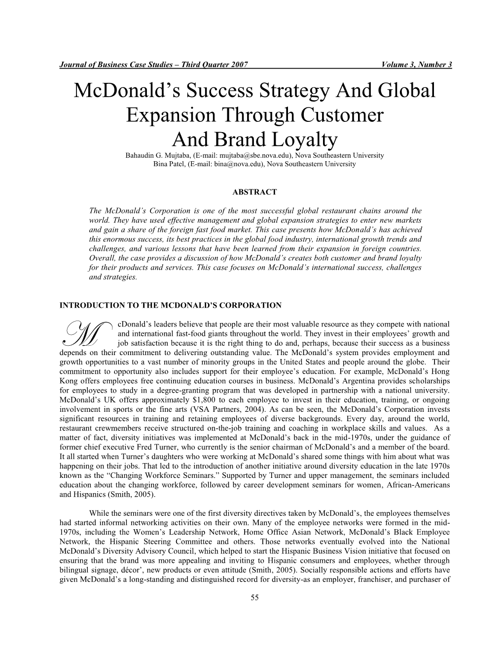 Mcdonald‟S Success Strategy and Global Expansion Through Customer and Brand Loyalty Bahaudin G