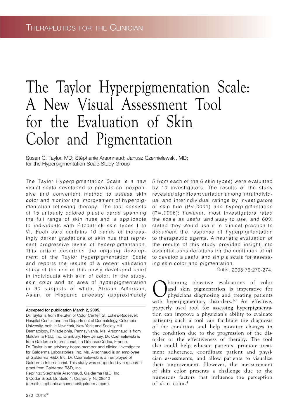 The Taylor Hyperpigmentation Scale: a New Visual Assessment Tool for the Evaluation of Skin Color and Pigmentation