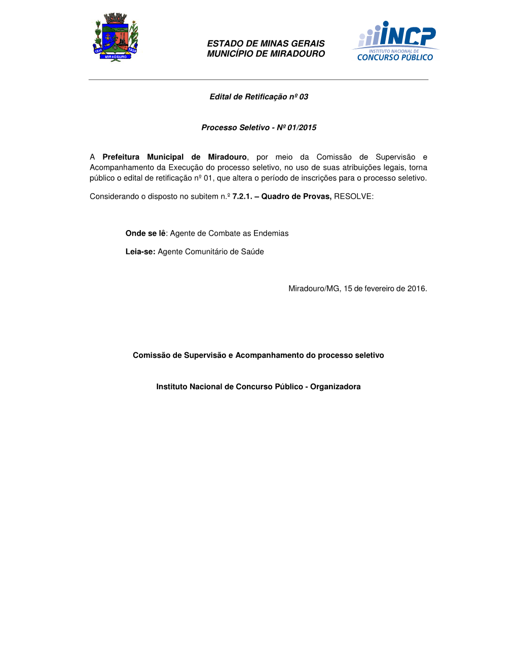 Estado De Minas Gerais Município De Miradouro