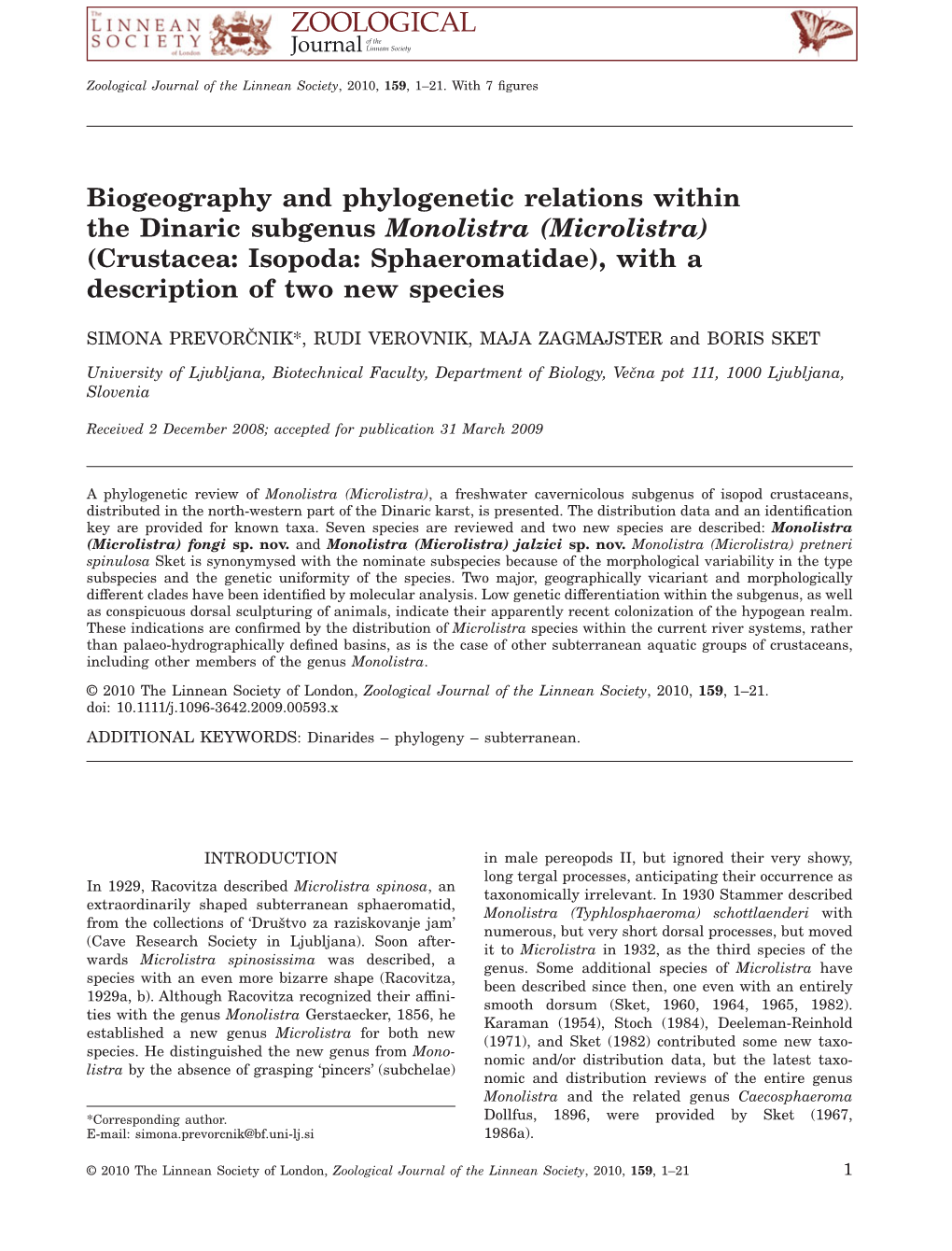 Biogeography and Phylogenetic Relations Within the Dinaric