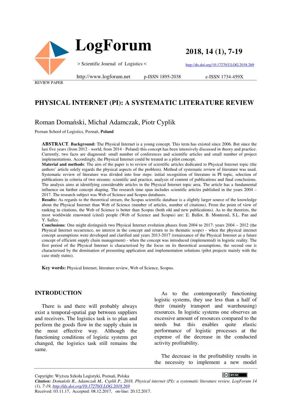 Physical Internet (Pi): a Systematic Literature Review