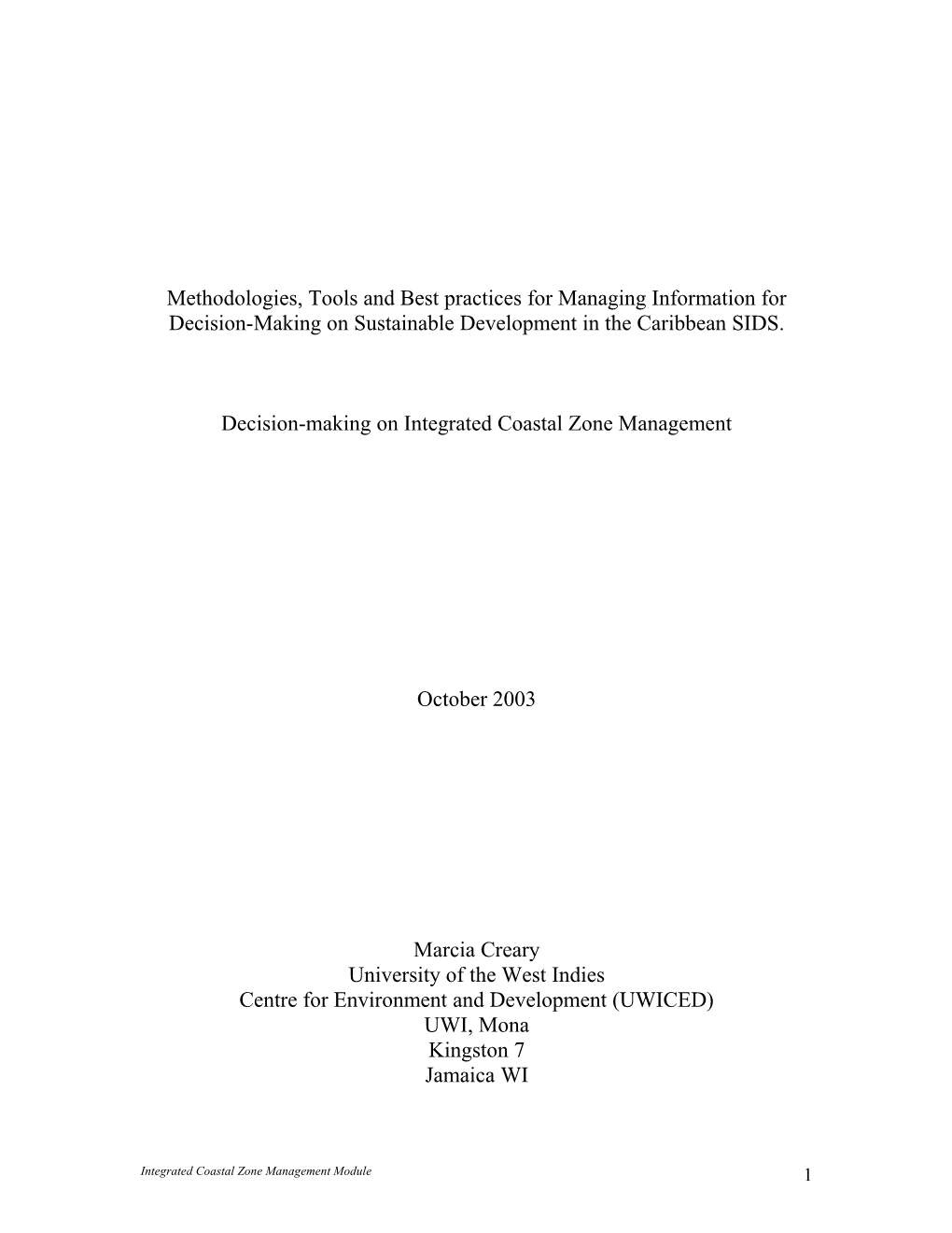 Methodologies, Tools And Best Practices For Managing Information For Decision-Making For Sustainable Development In The Caribb