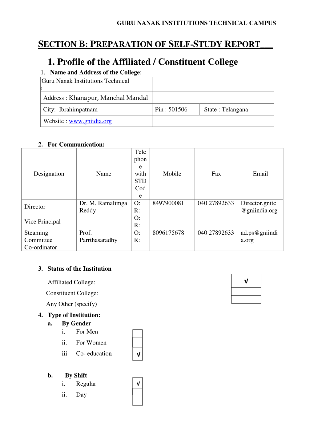 1. Profile of the Affiliated / Constituent College 1