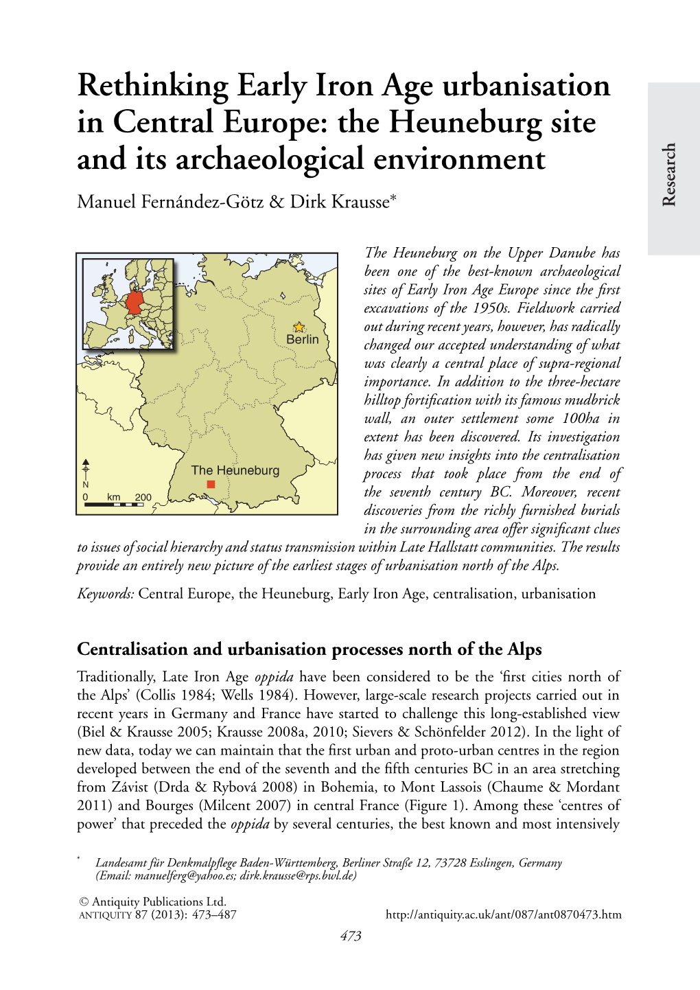 Rethinking Early Iron Age Urbanisation in Central Europe: The