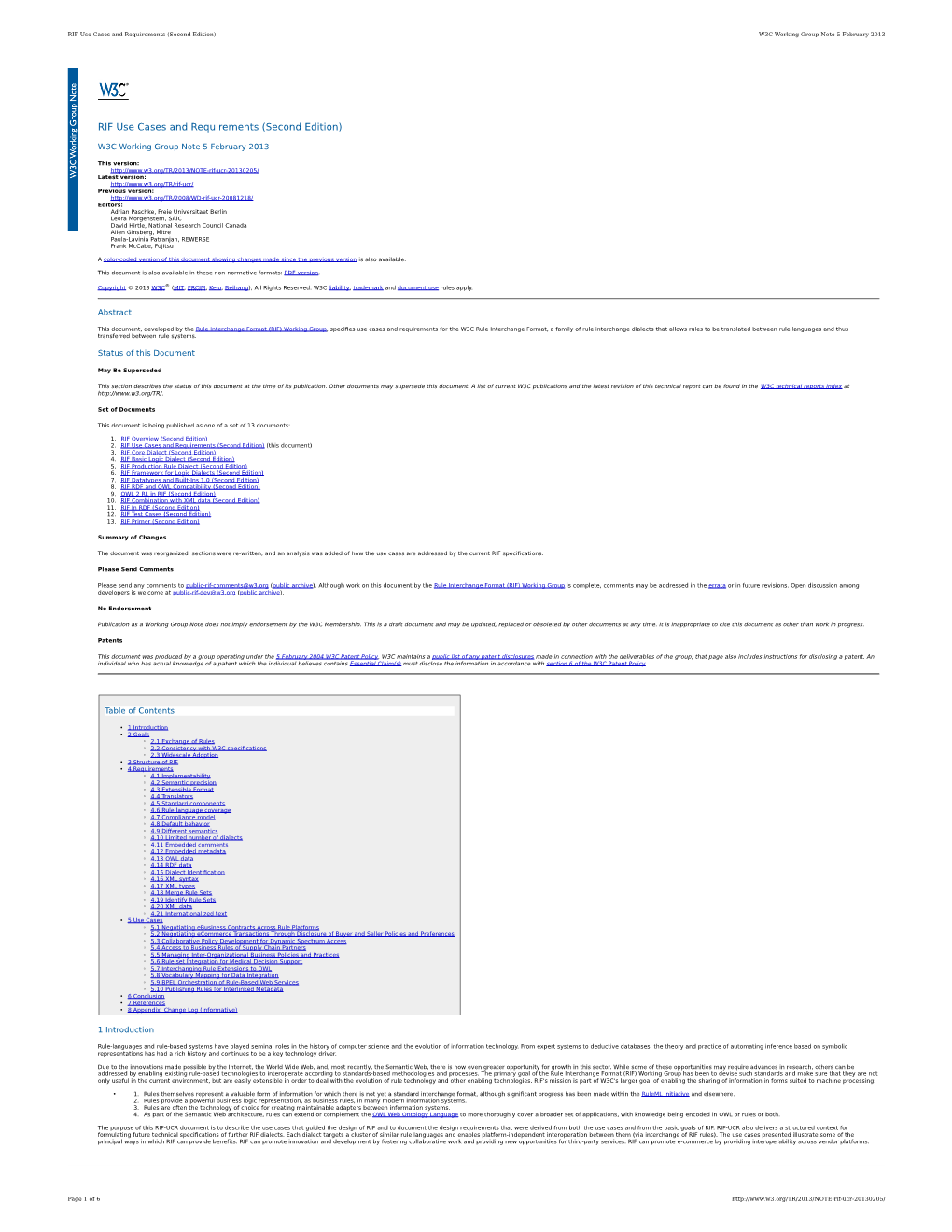 RIF Use Cases and Requirements (Second Edition) W3C Working Group Note 5 February 2013