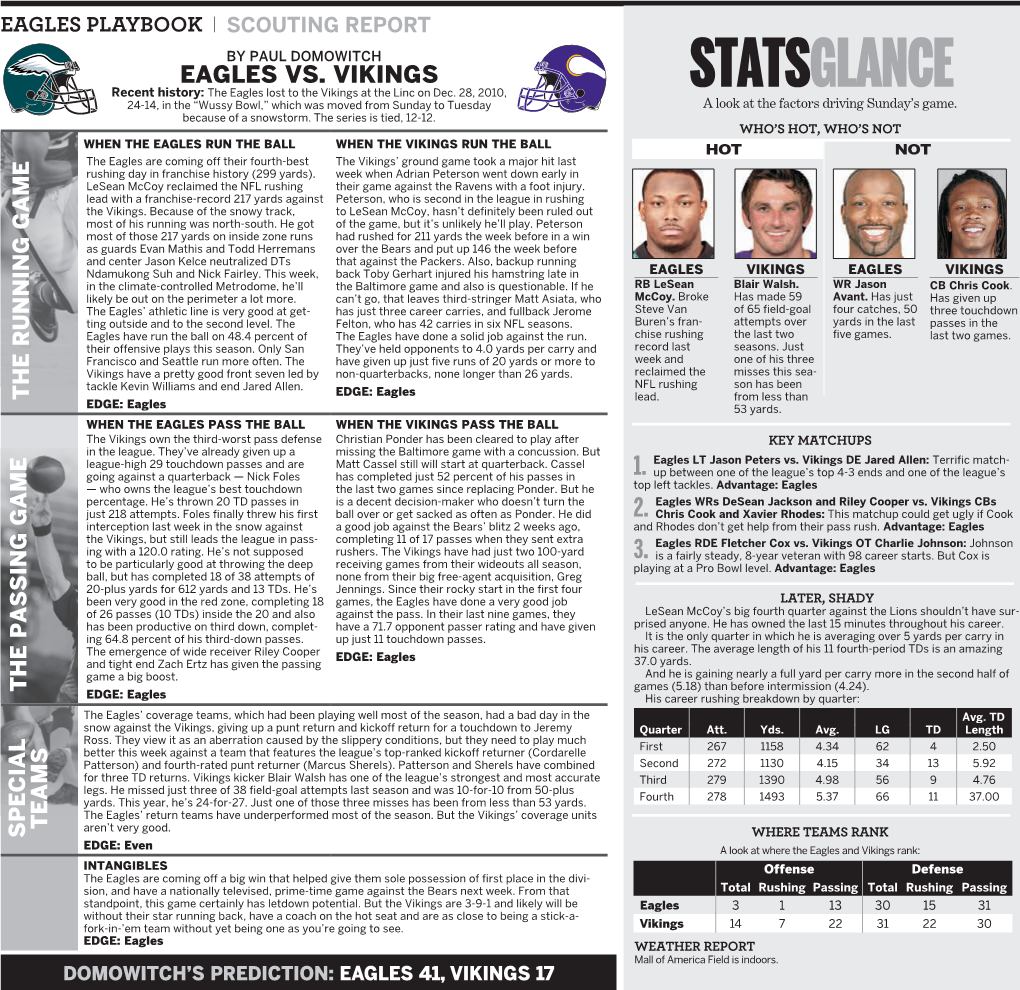 STATSGLANCE 24-14, in the “Wussy Bowl,” Which Was Moved from Sunday to Tuesday a Look at the Factors Driving Sunday’S Game