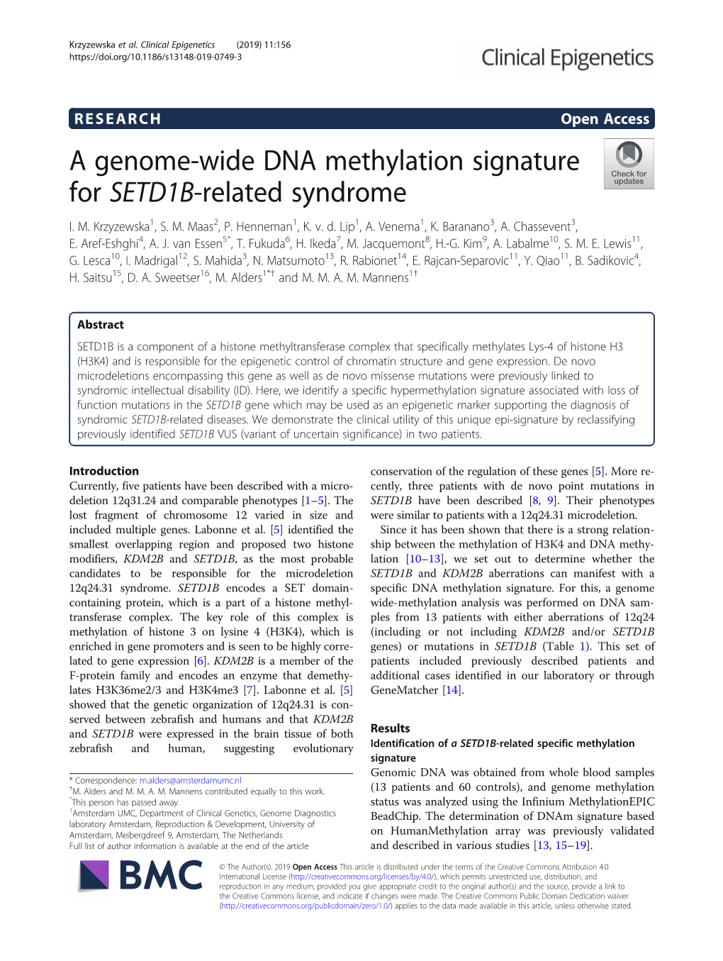 A Genome-Wide DNA Methylation Signature for SETD1B-Related Syndrome I