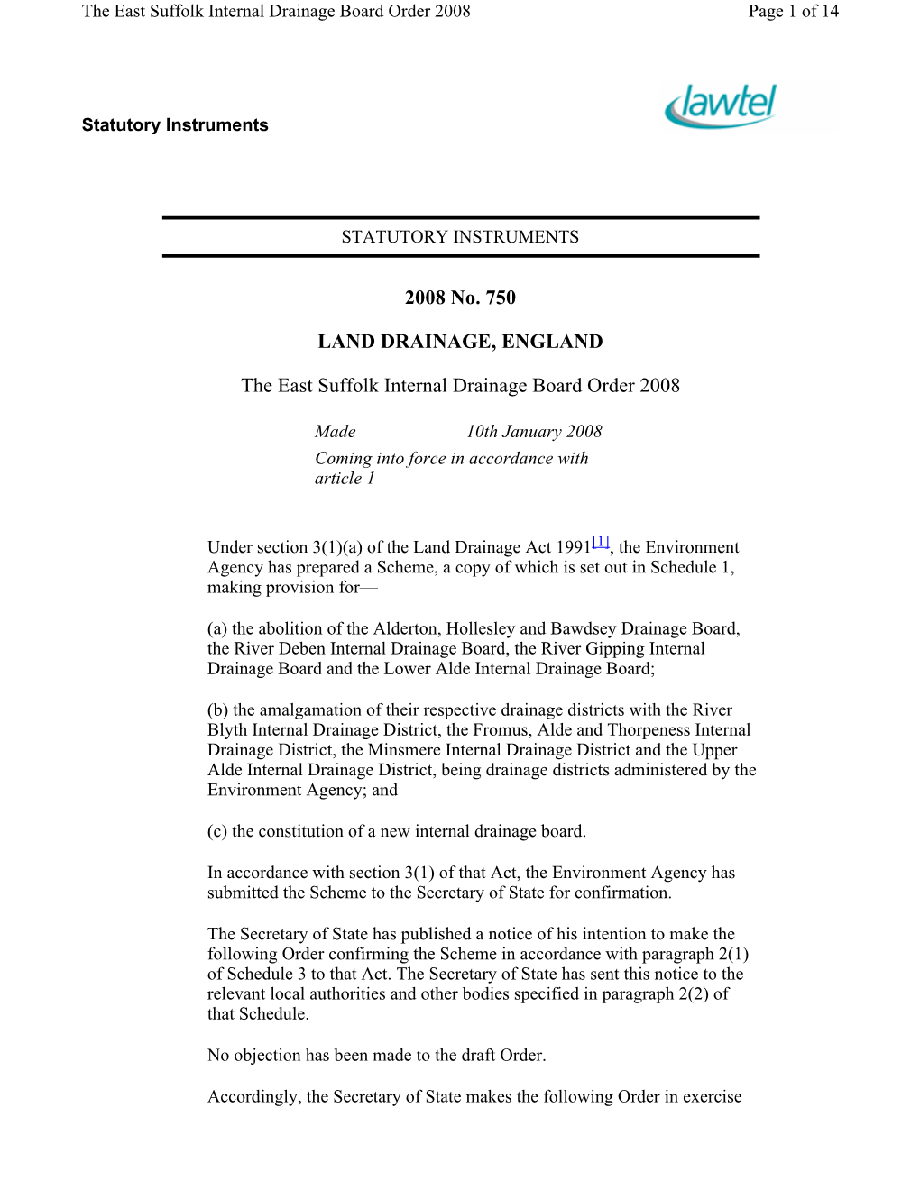 The East Suffolk Internal Drainage Board Order 2008 Page 1 of 14