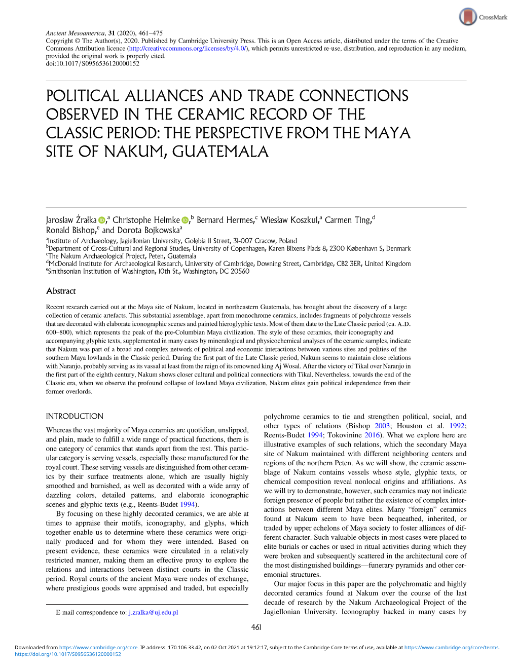 Political Alliances and Trade Connections Observed in the Ceramic Record of the Classic Period: the Perspective from the Maya Site of Nakum, Guatemala