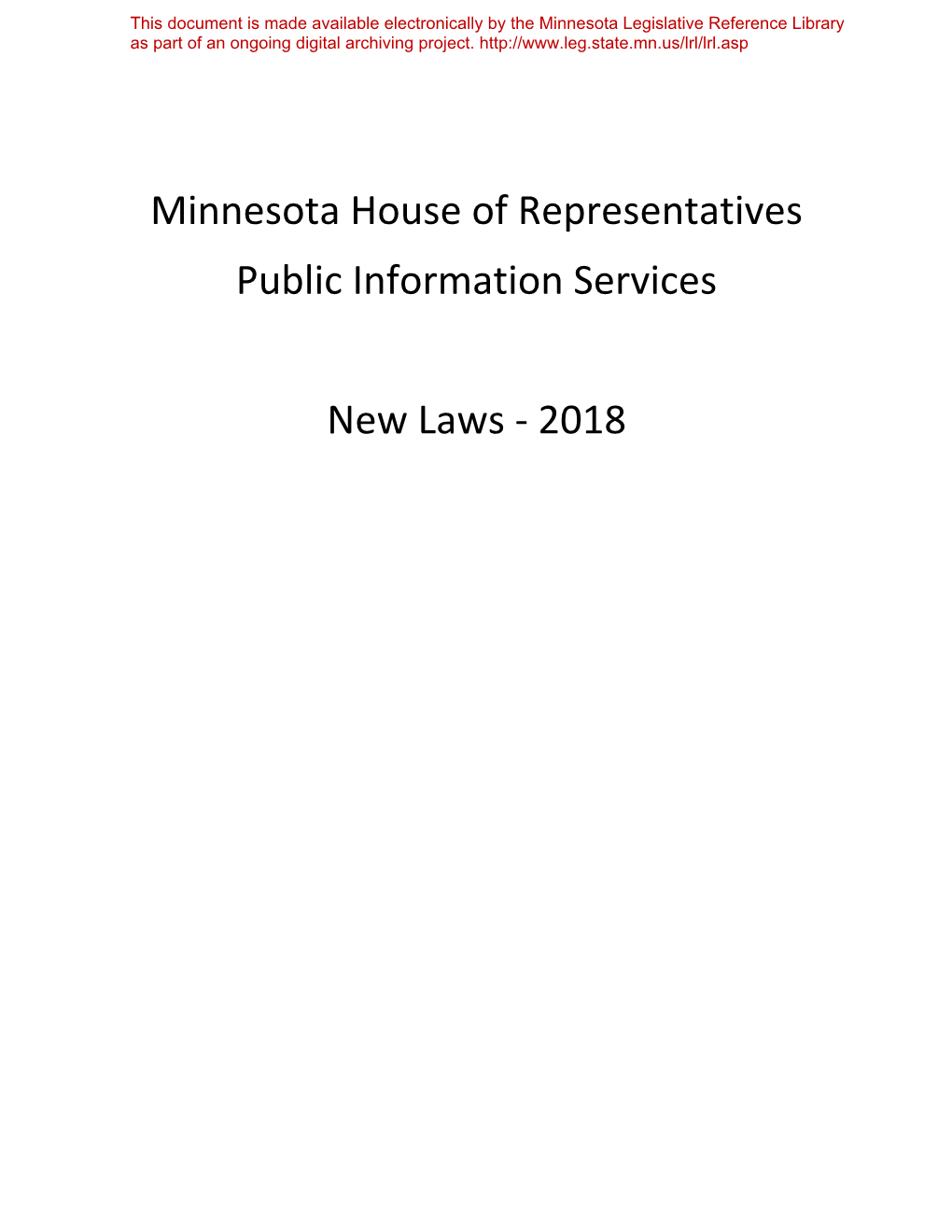 Minnesota House of Representatives: New Laws 2018