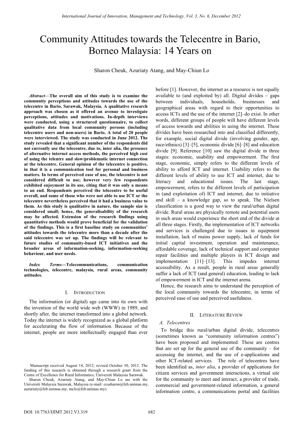 Community Attitudes Towards the Telecentre in Bario, Borneo Malaysia: 14 Years On