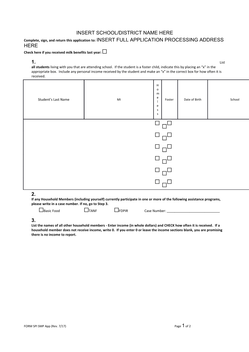 2013-14 Household Application for Free Milk s1