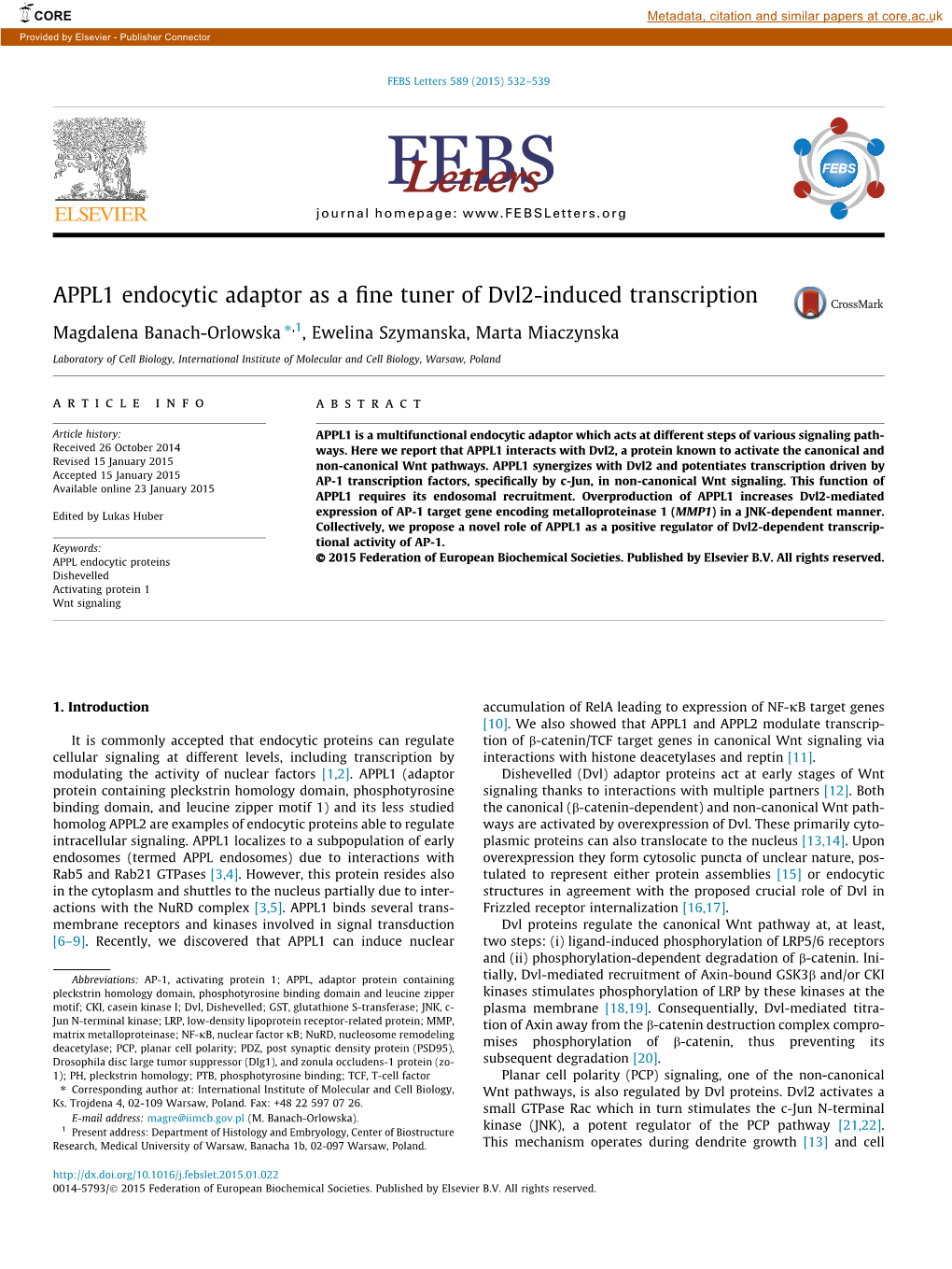 APPL1 Endocytic Adaptor As a Fine Tuner of Dvl2-Induced Transcription