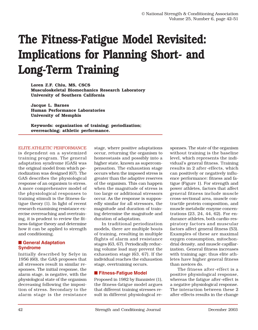 The Fitness-Fatigue Model Revisited: Implications for Planning Short- and Long-Term Training