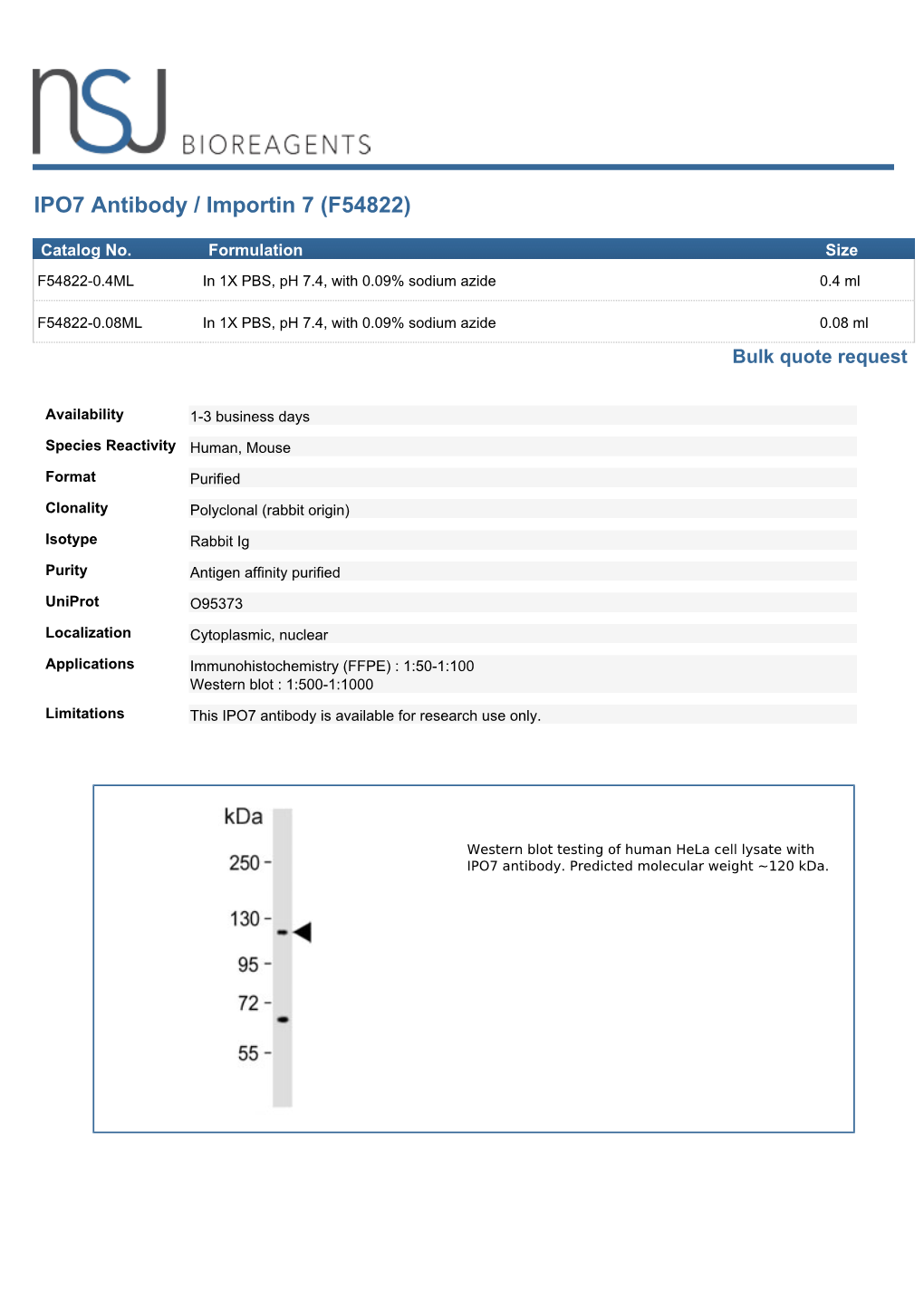 IPO7 Antibody (F54822)