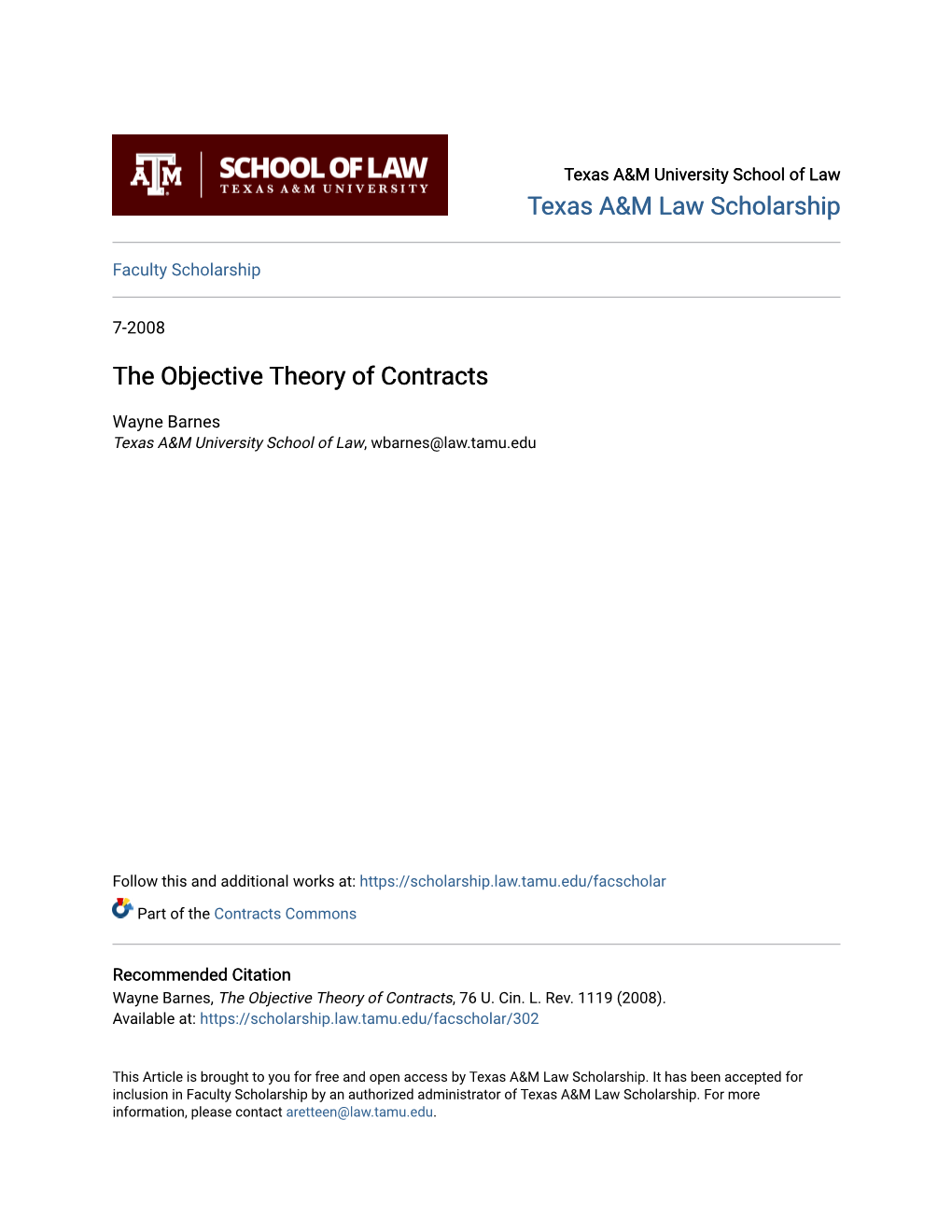 The Objective Theory of Contracts