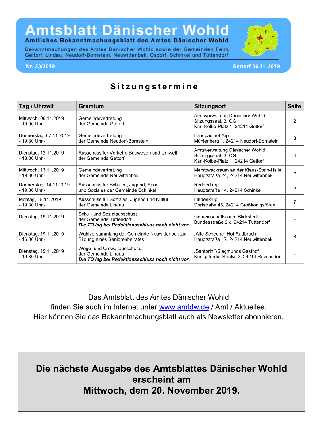 Die Nächste Ausgabe Des Amtsblattes Dänischer Wohld Erscheint Am Mittwoch, Dem 20